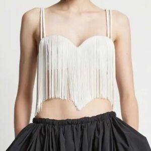 NWT PROENZA SCHOULER Technical Nylon Fringe Bralette Top in Optic White Sz 2